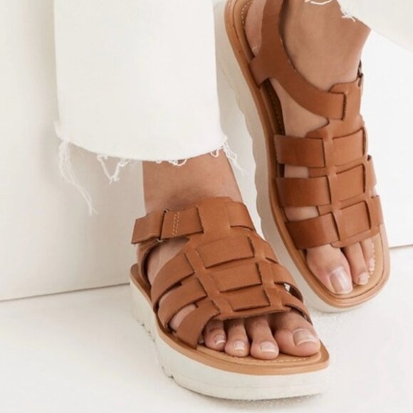 Madewell Womens The Fisherman Flatform Brown Leather Sandal Style NF965 Size 9 - Picture 1 of 9
